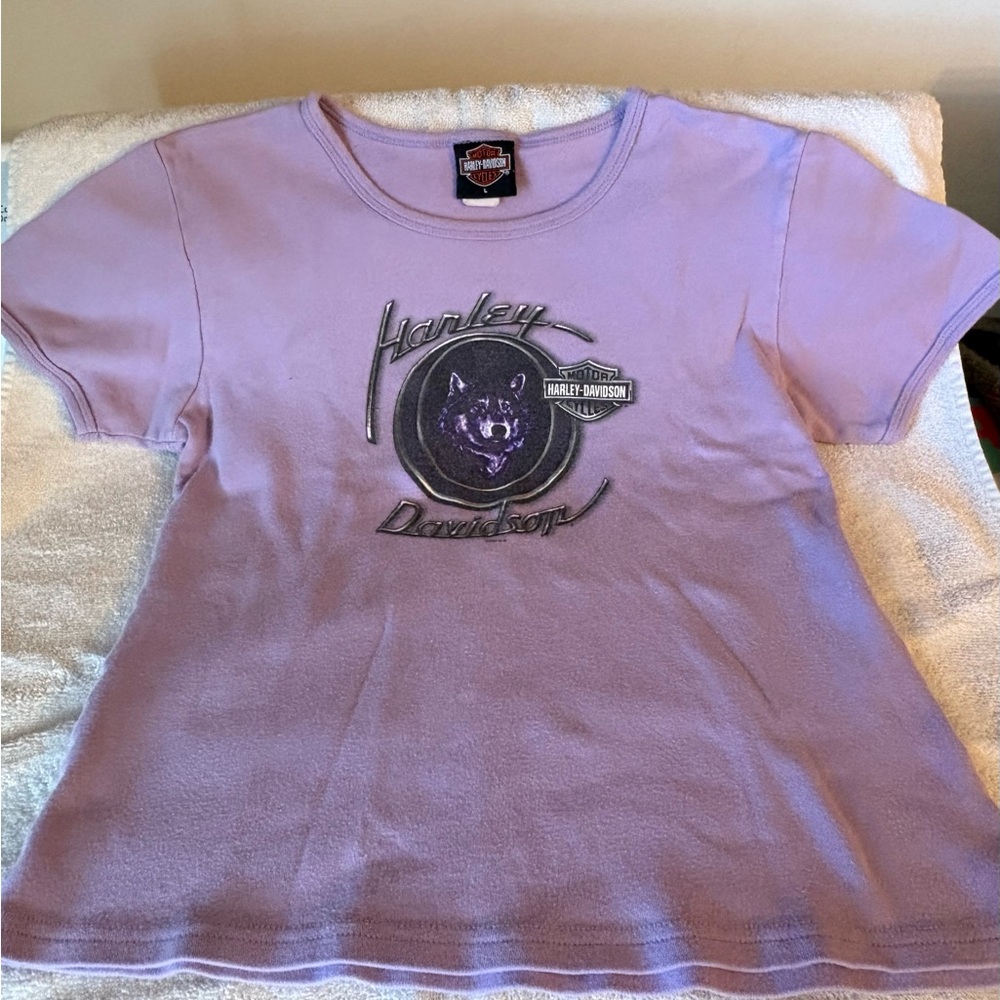 Vintage Harley Davidson Lavender Wolf Short Sleeve Shirt
